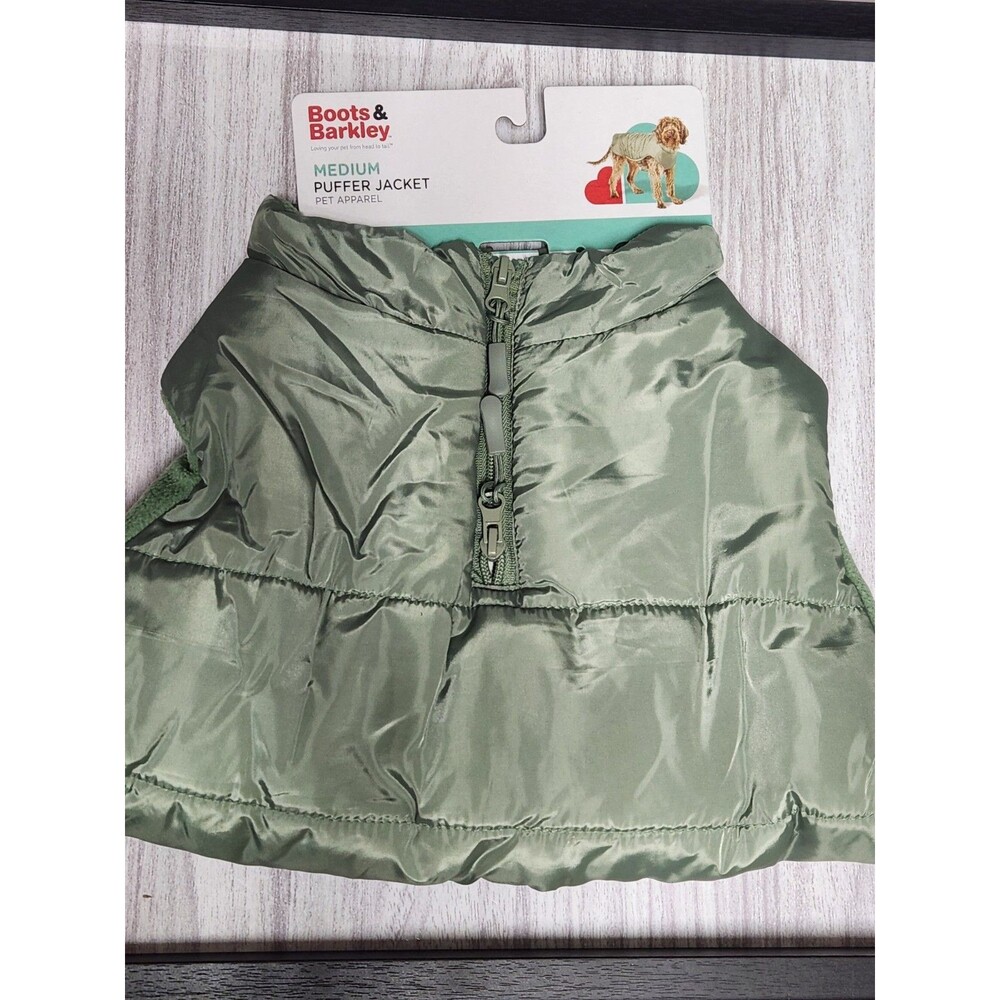 Boots & Barkley Dog Puffer Jacket with Buckle Green Size M - Picture 3 of 3
